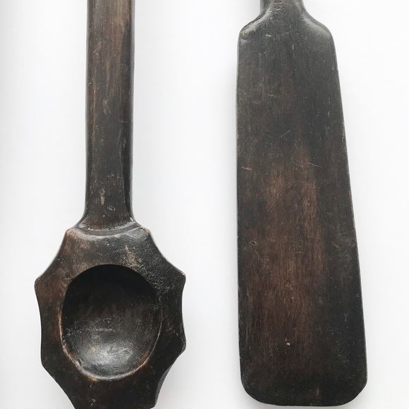 HAND CARVED Primitive Wood Vintage Utensils Set of 4 - Picture 7 of 8